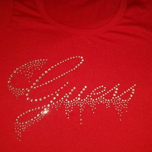 Red Guess bling shirt xs y2k